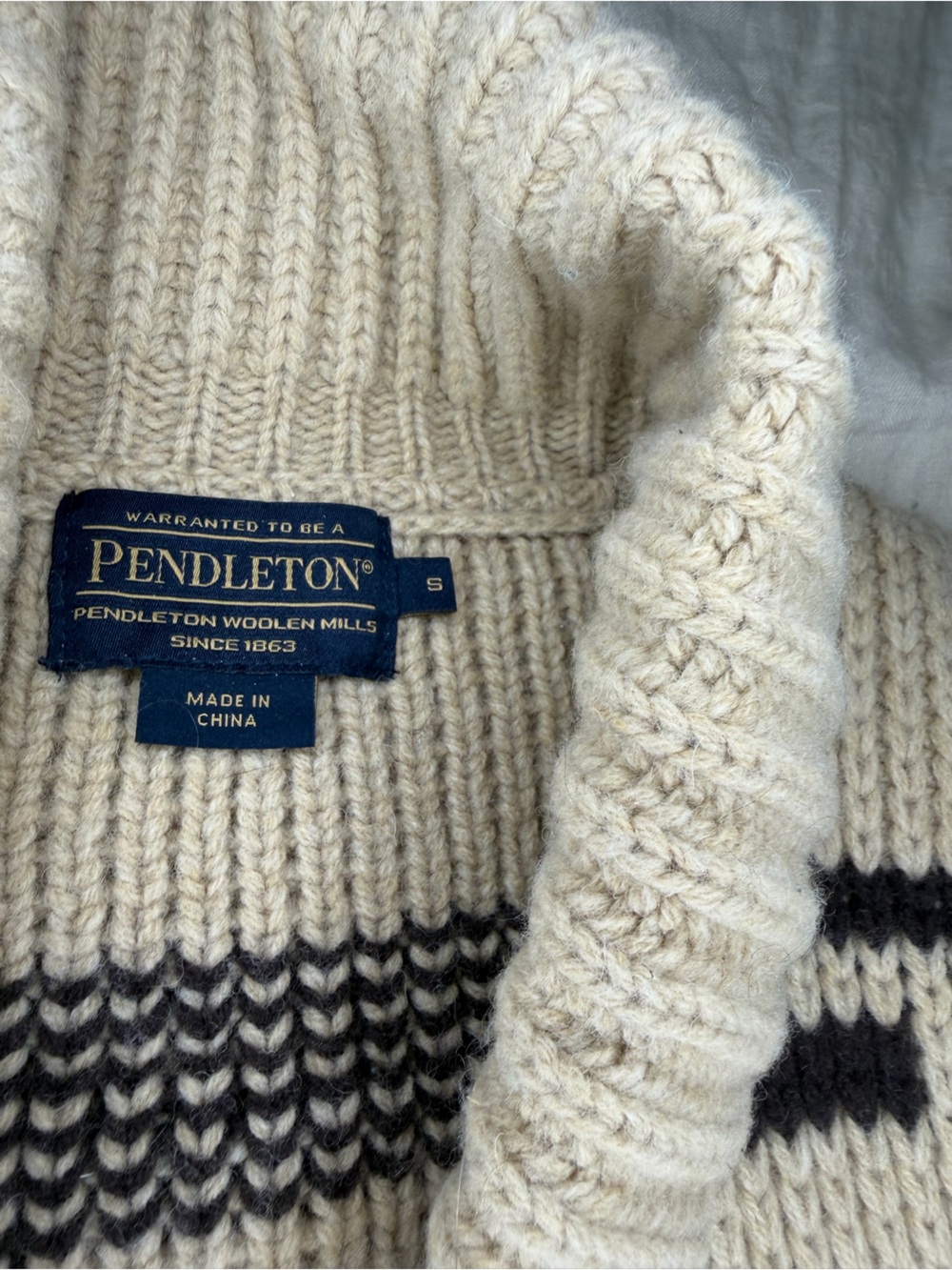Pendleton Tan, Brown and Black Wool Zip Westerley Cardigan, Big Lebowski - Picture 3 of 10